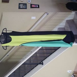 bebe ADDICTION Cut-Out Color Block Long High Slit Zipper Dress Women's XS NWT